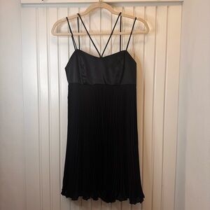 ABS by Allen Schwartz Black Strappy Y2K Pleated Mini Dress Cocktail Wedding Sz 8
